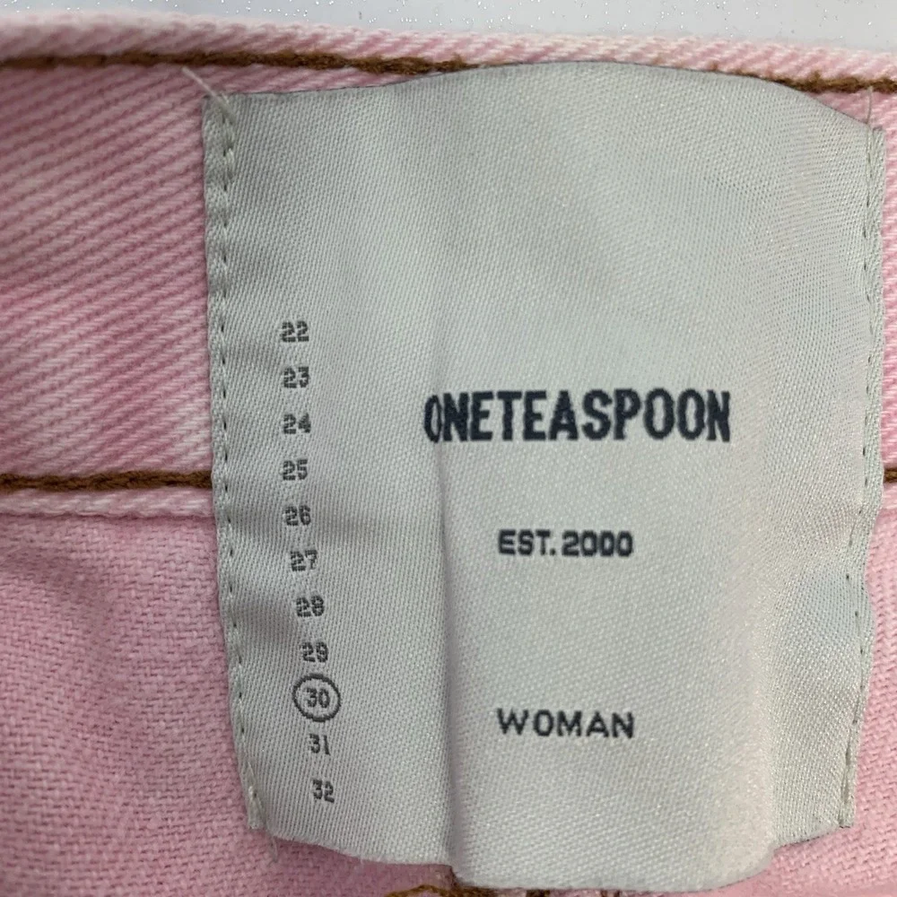 One Teaspoon Pink Denim Mini Skirt Button Fly Sz 30 Fray Hem Pockets 100% Cotton